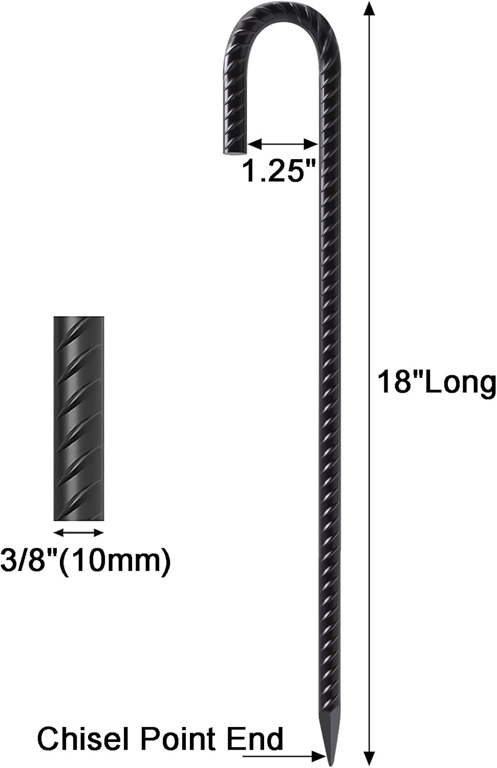 VVOKGO Rebar Stakes 18 Inch J Hook Heavy Duty Ground Anchors (32-Pack), 3/8" Diameter Metal Steel Extra Long Fence Stakes with Chisel Point End for Greenhouse, Gazebo, Carport, Camping Tents, Black