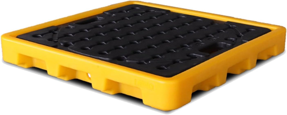 Drum Containment Spill Pallet, Industrial Nestable Oil Drums Leak-Proof Tray, Garage Storage Detachable Anti Slip Polyethylene Platform with Drain (Color : Yellow-5 Pack, Size : 26.4"x26.4"x