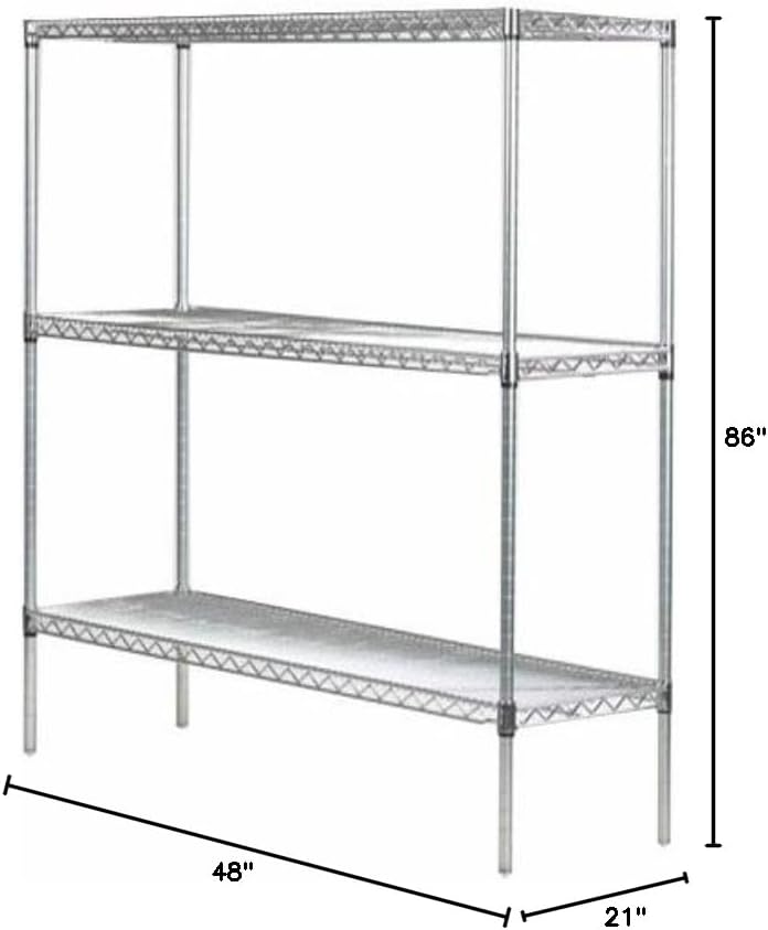 Omega 21" Deep x 48" Wide x 86" High 3 Tier Chrome Starter Shelving Unit