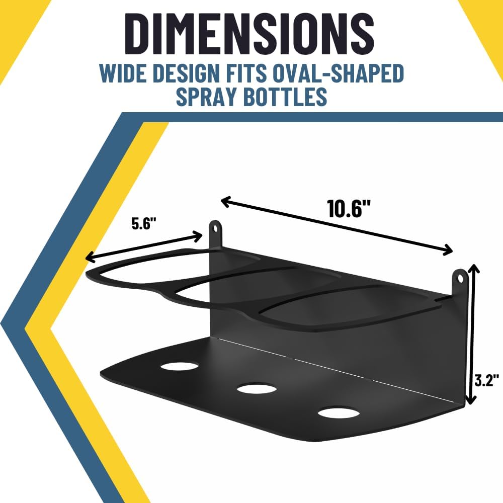 Koova Spray Bottle Holder Heavy Duty- Wall Mount Storage Rack for 3 Spray Bottles, Utility Shelf with Included Hardware - Made in USA, Sturdy Metal Organizer for Efficient Kitchen and Garage Storage