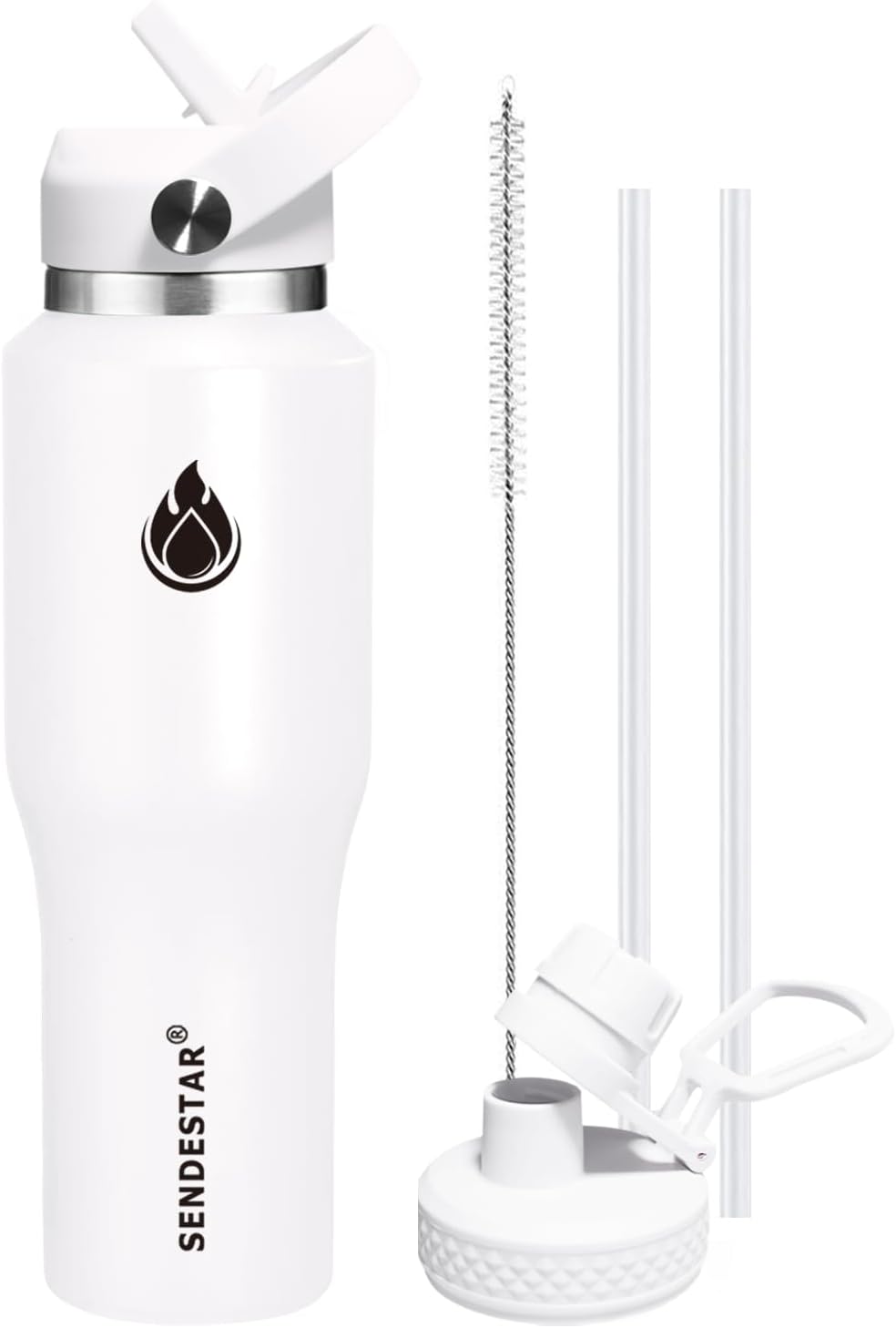 SENDESTAR 40oz Water Bottle Wide Mouth Stainless Steel Vacuum Insulated Double Wall with 2 Straw Lids Fit in Any Car Cup Holder