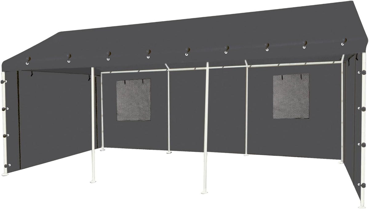 Sidewall Panel with Mesh Windows and Elastic Ball Bungees, for 10x20 FT or 12x20 FT Garage Party Tent Shelter - Gray, One Sidewall Panel Only
