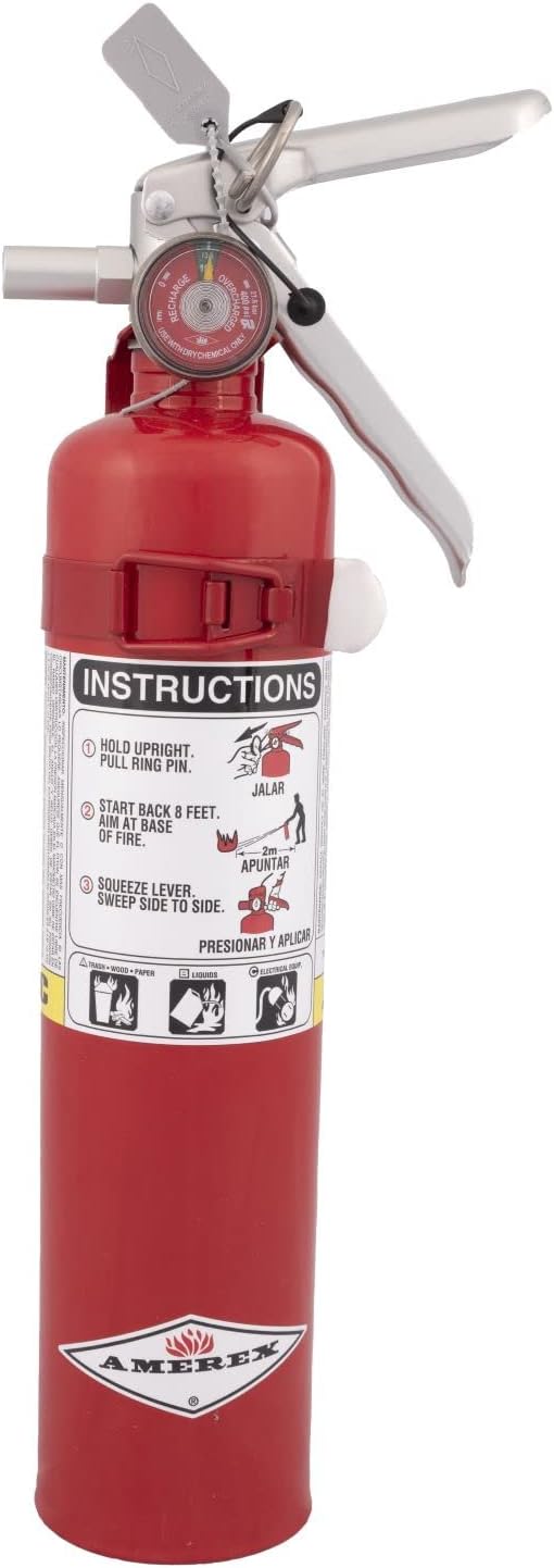 Amerex B417T ABC Dry Chemical Fire Extinguisher – 2.5 lb Rechargeable All-Purpose Extinguisher – Durable Aluminum Valve with Wall Bracket – Ideal for Home, Office, Auto & Garage Use