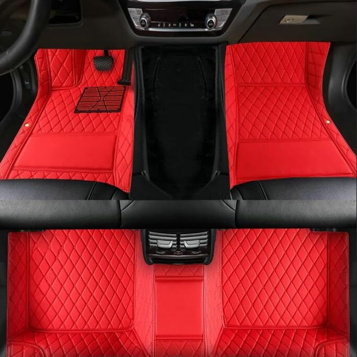 TAHALICustom Colors Car Floor Mats Black Pink for 99.9% Sedan SUV Sports， All-Weather Liners Car Floor mat，Luxury Leather Automotive Floor Mats (red -,3D Floor Mats)
