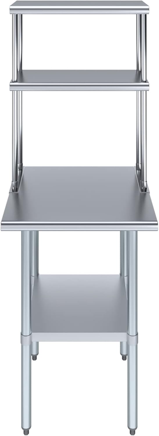 Amgood Stainless Steel Work Table Wide Double Tier Overshelf | NSF | Metal Kitchen Prep Table & Shelving Combo (24" x 24" Work Table + 12" Overshelf)