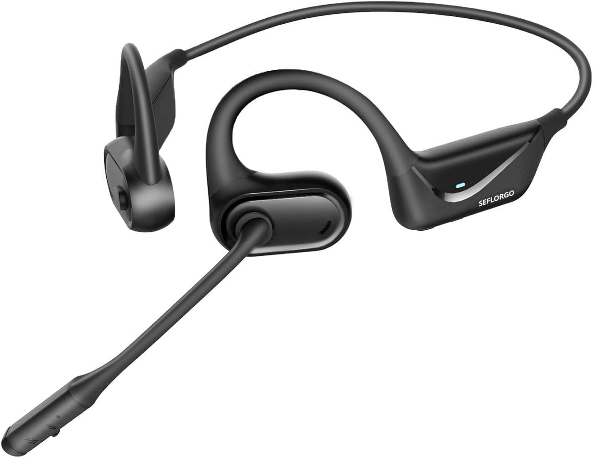 Open Ear Bluetooth 5.4 Headphones with Mic, Lightweight Wireless Headset with Microphone Noise Cancelling Mute Button for Home Office Work Driving Running Workouts, Dual Link, 15H Playtime