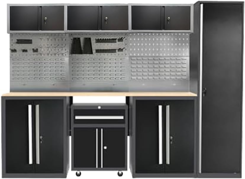 JZD Metal Workshop Cabinet System, Garage Organization Tools Storage, No Wall Mounting Needed, for Basement Automotive Repair Shop