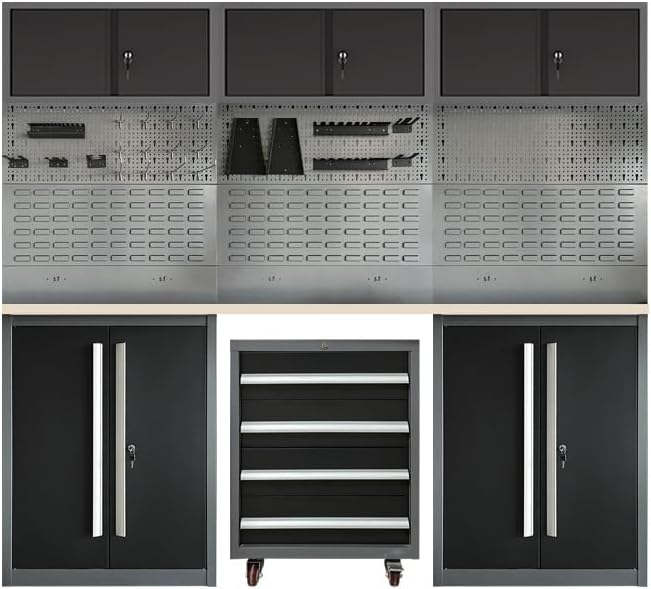 JZD Garage Tool Cabinet Set, Included Rolling Chest, for Workshop Basement Utility Room, No Wall Mounting Required