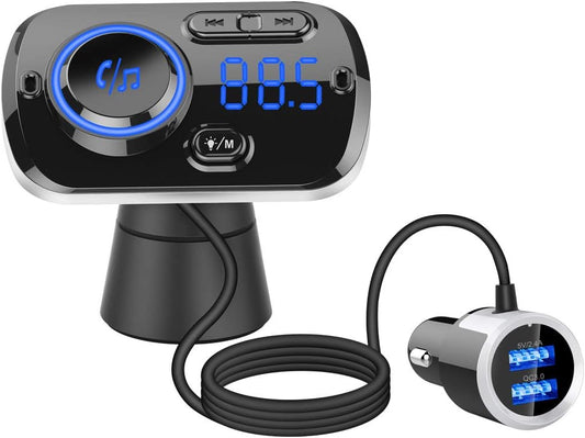 Bluetooth 5.0 Car Audio Transmitter | HD Sound, Fast 20W PD & QC3.0 Charging, Hands-Free Calls, RGB Lights, FM & TF Card