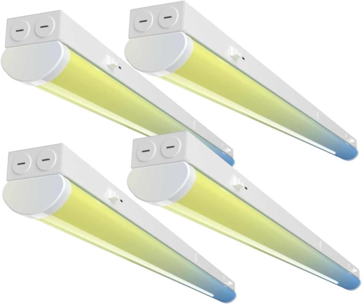 4FT LED Linear Strip Light, LED Shop Lights 30W/35W/40W Selectable,4 Color Selectable 3500K-6500K Adjustable,0-10V Dimmable Commercial Garage Office Ceiling Light Fixture, ETL DLC Listed (4 Pack)