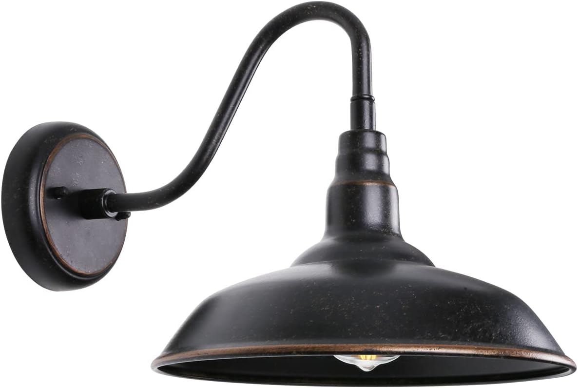 14in Outdoor Gooseneck Barn Light for Farmhouse, Bronze Exterior Wall Light Fixture for Porch, Large Outside Farmhouse Wall Sconce for Garage Patio Doorway House
