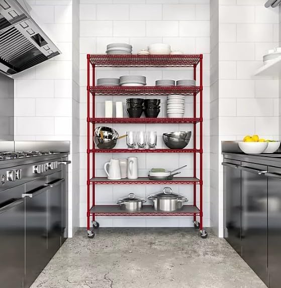 Generic Organize in Style with The Members Mark 6-Tier NSF Heavy Duty Wire Shelving, 47.75"" W x 18"" D x 75.5"" H (Red, 3 PACK)