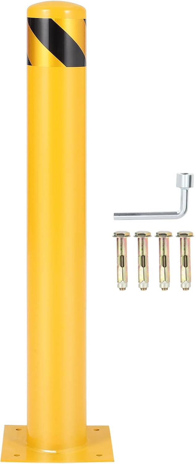 4.5x36 Inch Safety Bollard Post - Yellow Steel Bollard with Anchor Bolts (6-Pack) for Parking Lots, Walkways & Traffic Areas