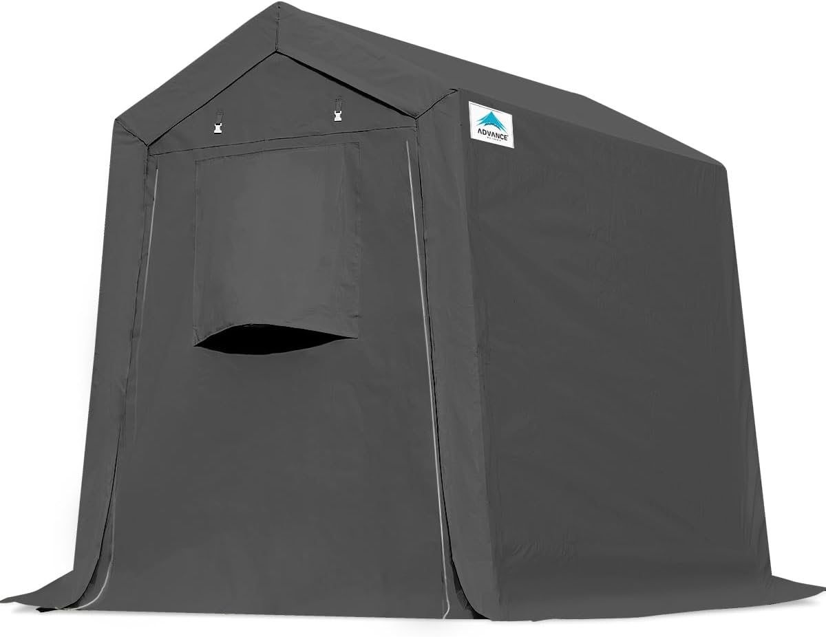 ADVANCE OUTDOOR 6X8 ft Outdoor Portable Storage Shelter Shed with 2 Rolled up Zipper Doors & Vents Carport for Motorcycle Waterproof and UV Resistant Portable Garage Kit Tent, Gray