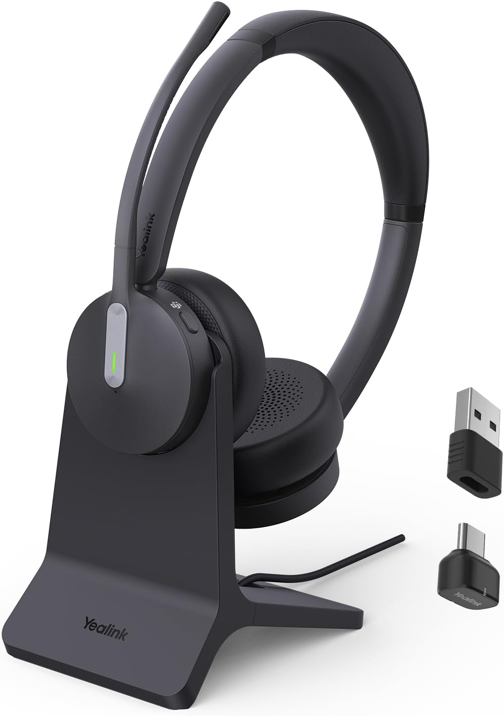 Yealink BH70 with Stand, Wireless Bluetooth Headset with Microphone for Work, Up to 35 Hours Talk Time, Teams Certified, ≤90 Minutes Quick Charging, USB-C/A Adapter, No Power Adapter Required