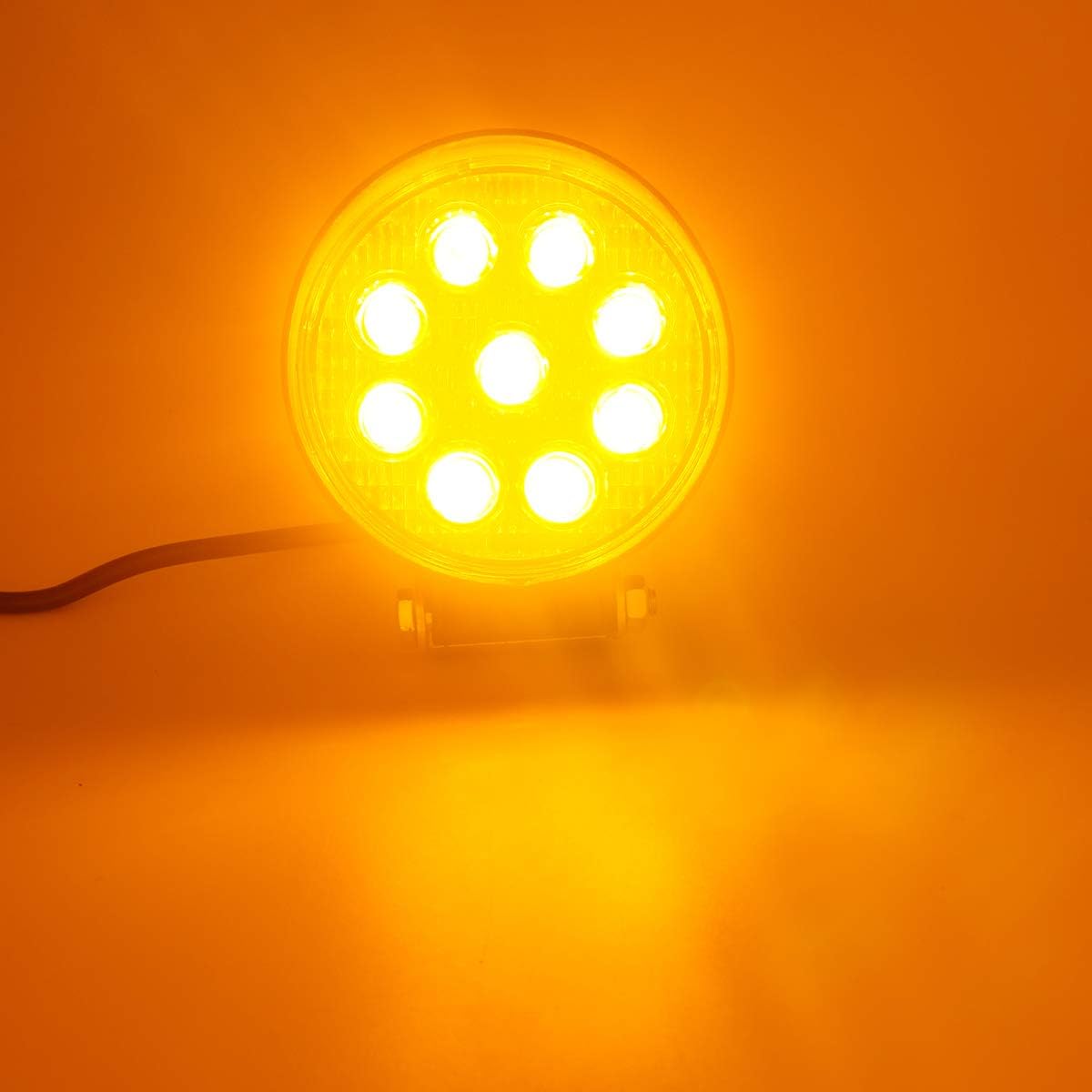 27W Spot Amber Yellow Round Work LED Light Fog Offroad Off Road Lights Driving Lamp Waterproof for Hunting Pickup UTV Truck Car Boat SUV Boat 4WD ATV 12V 24V 4x4 Tractor Motorcycle（2pcs）