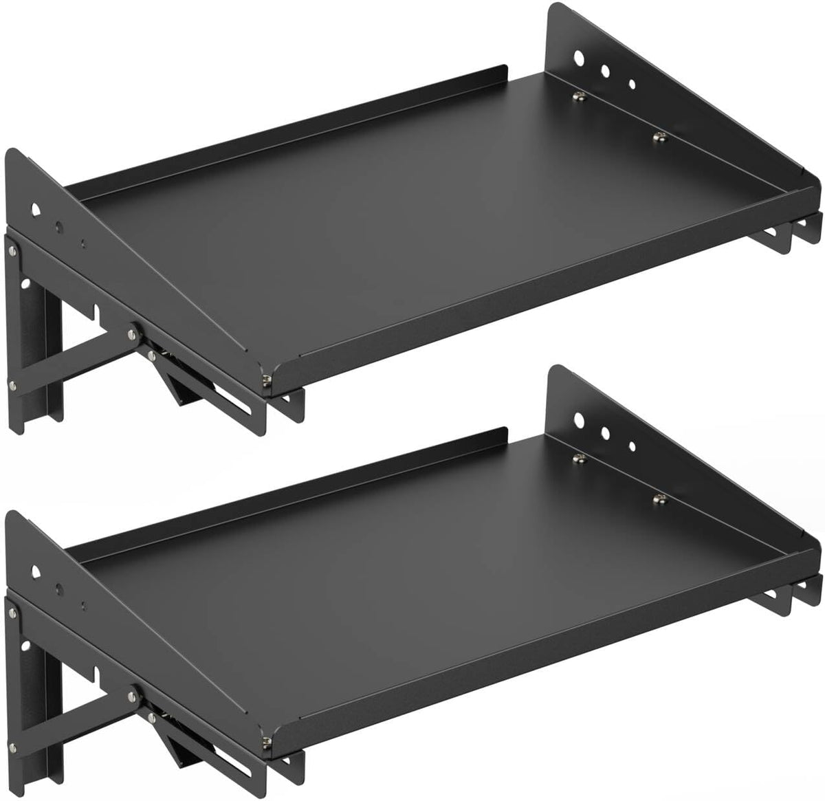 ULIBERMAGNET Garage Folding Storage Rack Shelves,100LB Metal Wall Mounted Adjustable Rail Shelf for Garage,Power Tools,Toolbox,Storage Shelves with Lip for Workshop Kitchen Office (2 Pack)