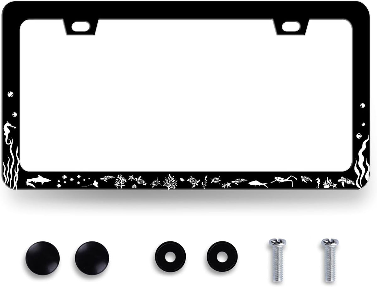 Sea Turtle License Plate Frame Cute Fish Animal Turtles License Plate Holder for Personalized Ocean Animals Car Decorative Stainless Steel Funny License Plate Turtles Auto Part 12.2" x 6.2"