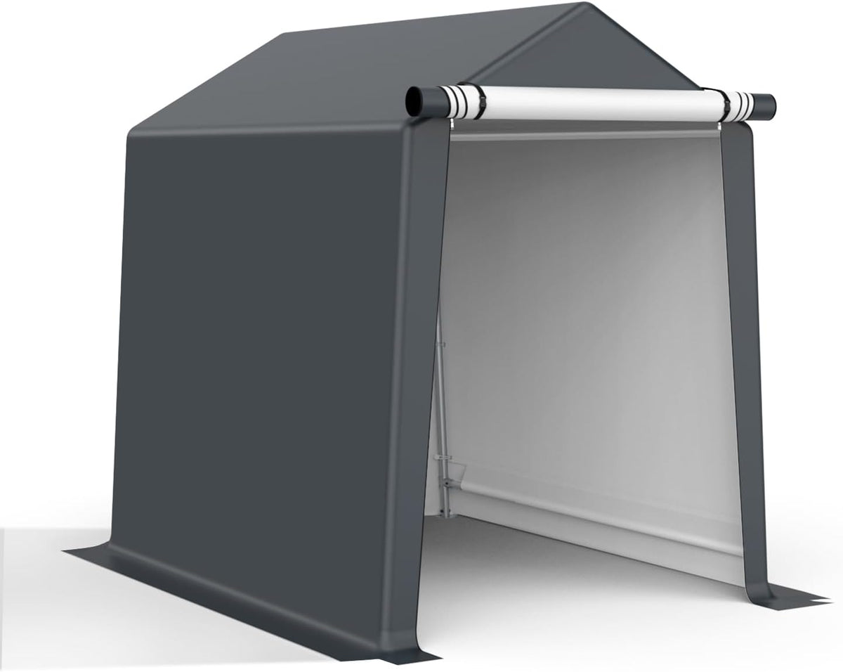 6x8FT Outdoor Storage Shelter Carport, Portable Shelter Heavy Duty Storage Shed Carport with Roll-up Zipper Door for Bike, Motorcycle, Garden Storage, Waterproof and UV Resistant, Gray