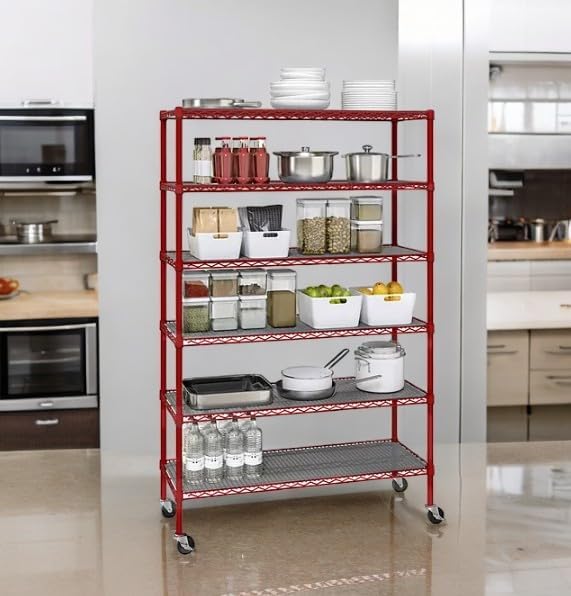 Generic Organize in Style with The Members Mark 6-Tier NSF Heavy Duty Wire Shelving, 47.75"" W x 18"" D x 75.5"" H (Red, 3 PACK)