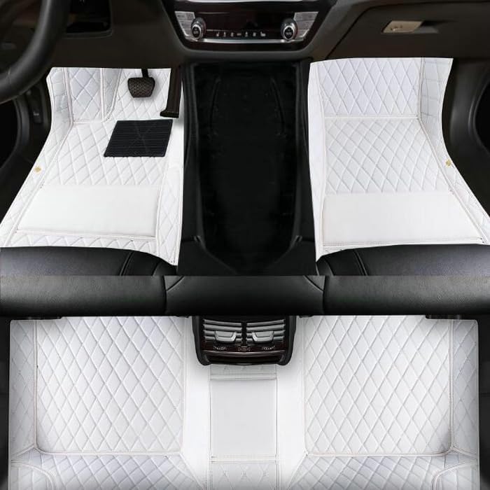 TAHALICustom Colors Car Floor Mats Black Pink for 99.9% Sedan SUV Sports， All-Weather Liners Car Floor mat，Luxury Leather Automotive Floor Mats (White-,3D Floor Mats)