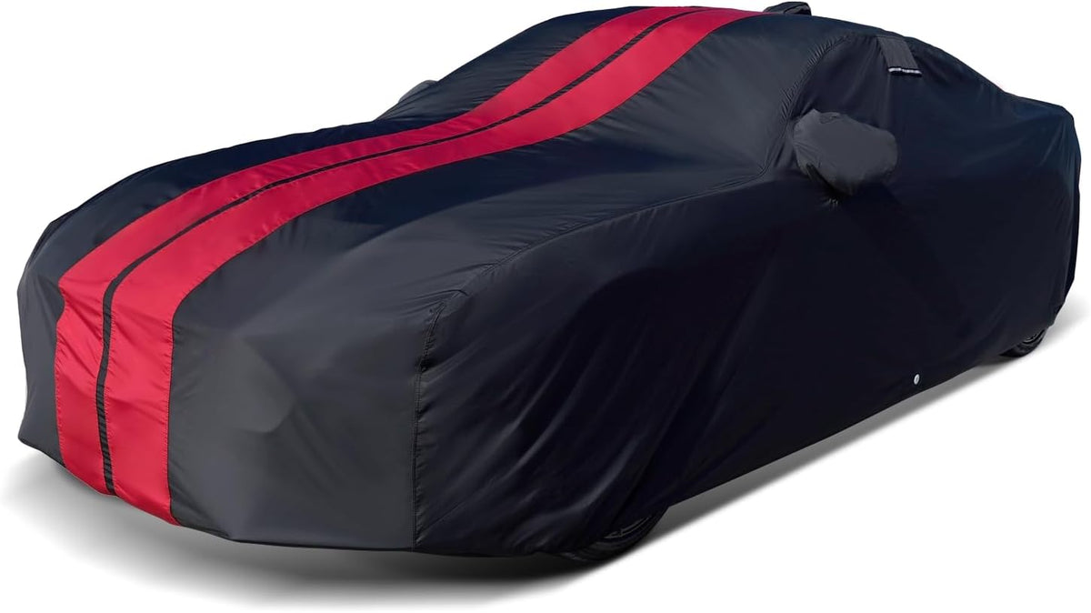 iCarCover Custom Car Cover for Pontiac G5 (2007-2010) Waterproof All-Weather Rain Snow UV Sun Protector Full Exterior Indoor Outdoor Car Cover (Stripe - Black/Red)