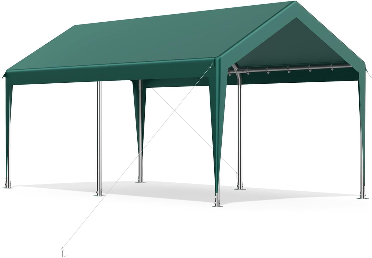 10x20FT Heavy Duty Carport, Portable Car Canopy Garage Boat Shelter Party Tent, UV Resistant Waterproof Carport Canopy with Four Wind-Resistant Ropes, Green