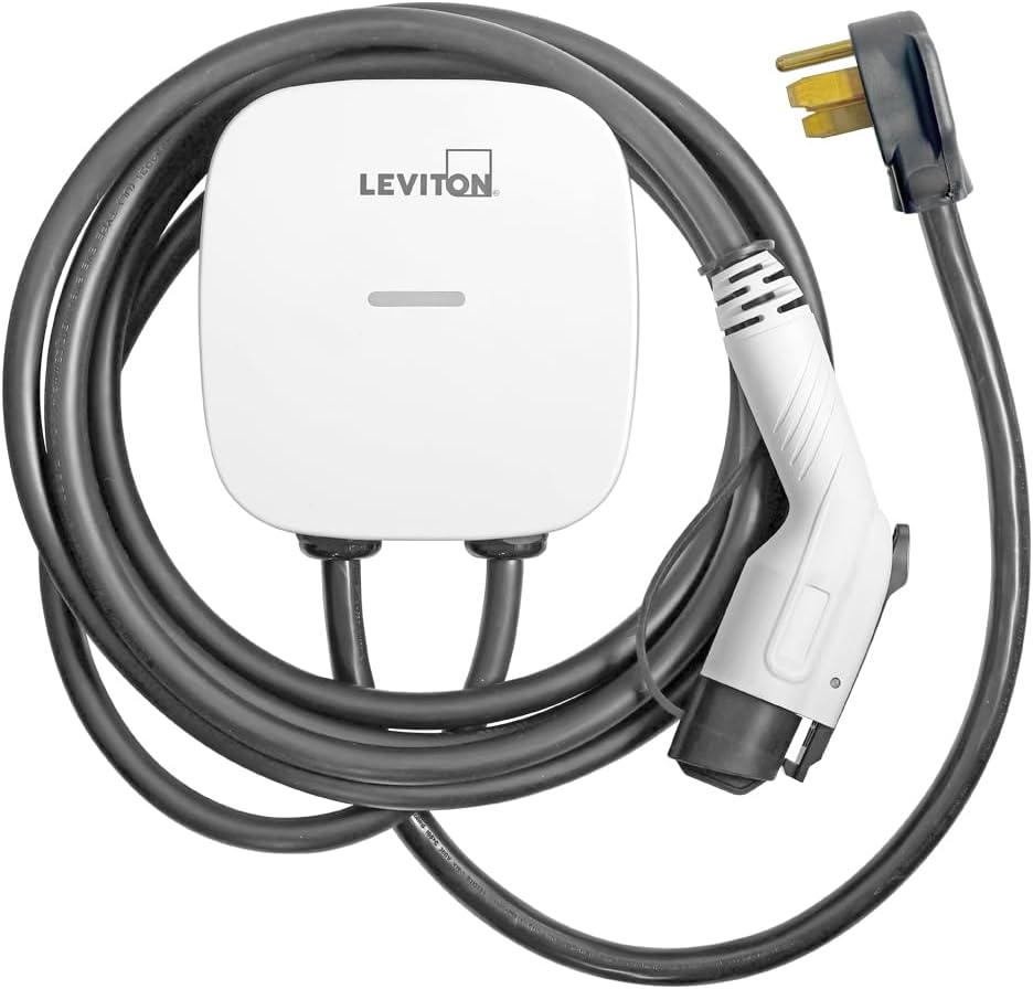 Leviton Level 2 Smart EV Charger with Wi-Fi, 40 Amp, 9.6kW Output, 25' Cable, NEMA 14-50P, Indoor/Outdoor Plug-In EV Charging Station, My Leviton Compatibility, EV40P EVSE