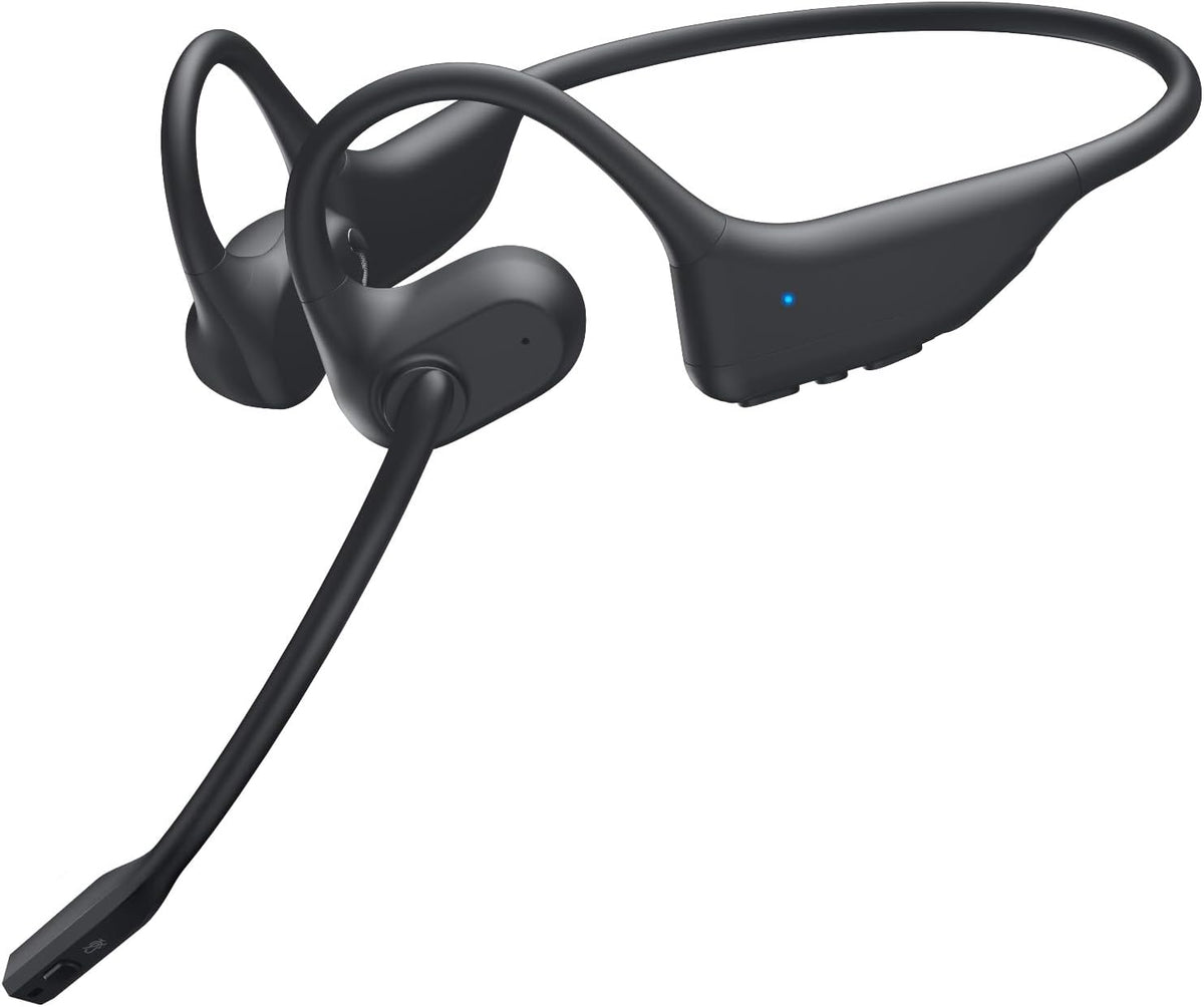 Open Ear Headphones with Mic, Bluetooth Headset with Microphone, Dual Connect Bluetooth 5.3 with AI Noise Cancelling Mic & Mute Function, Wireless Headset for Work, Sports, Drive