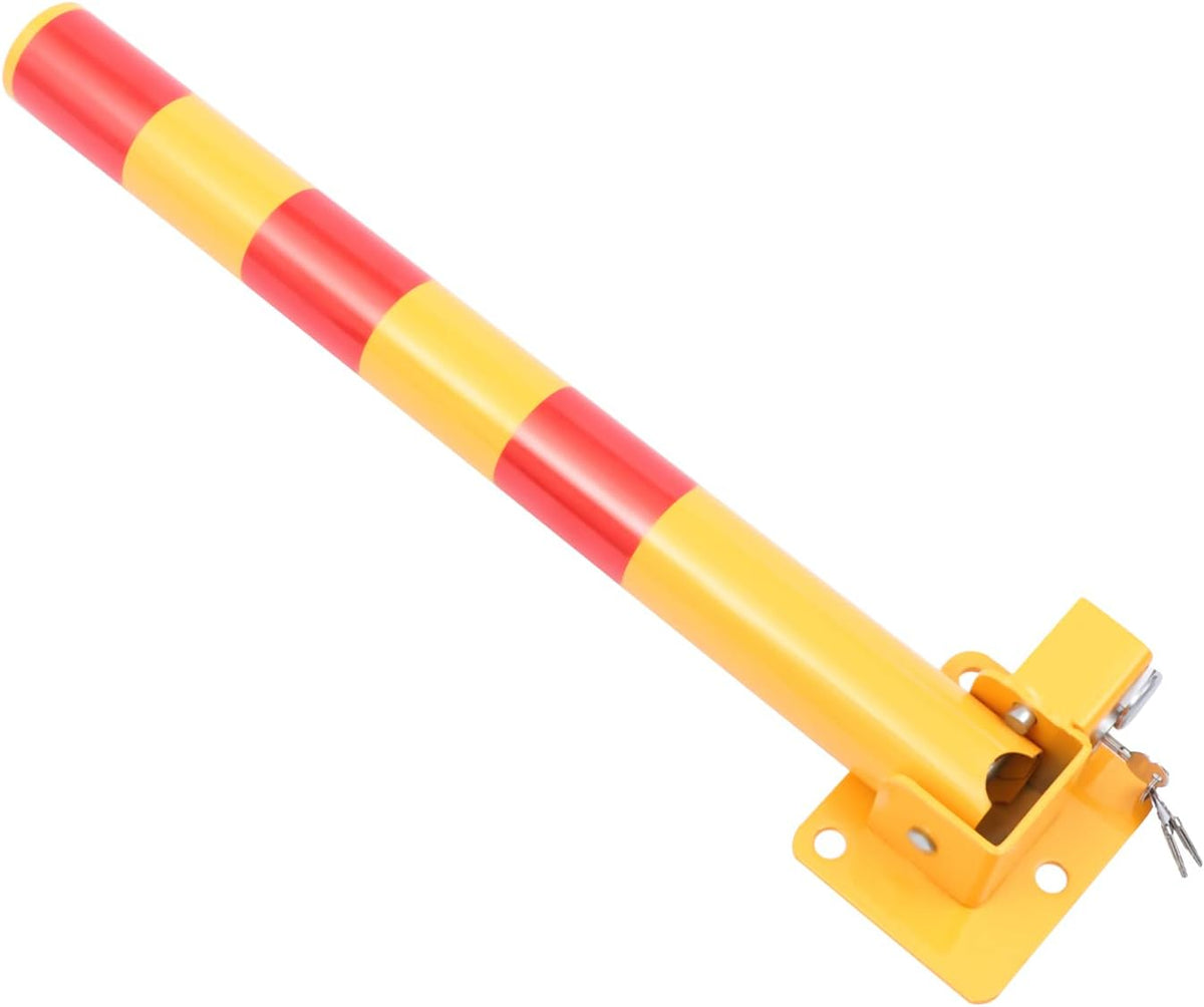 Parking Post and Base With Lock, Parking Barrier Post Parking Blocker Driveway Blocker 23.6 Inch Parking Lock Personal Garage Driveway Barrier Safety Parking Barrier Traffic Pole, Yellow + Red