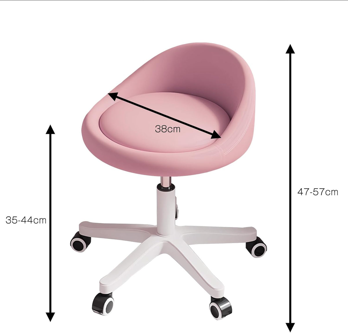 Rolling Stool Set of 6 Rolling Hydraulic Salon Stool with Low Backrest - Adjustable Swivel Chair for SPA, Shop, Salon, Massage, or Medical Office Pink