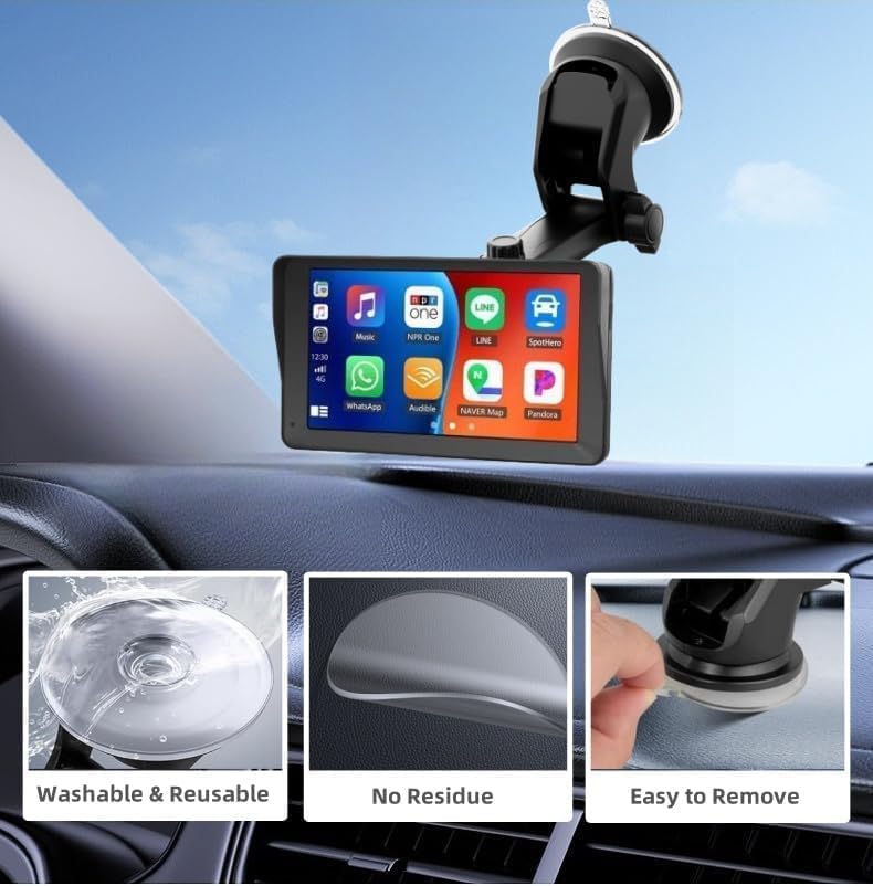 Carplay Mount with Scrwes Flexible Suction Cup Bracket for 7"/ 9"/ 10.26" Car Android Auto Screen Upgraded Windshield Dashboard Suction Cup Mount