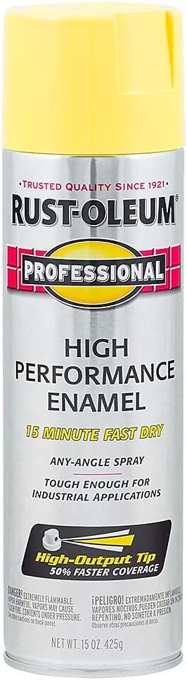 Rust-Oleum 7543838 Professional High Performance Enamel Spray Paint, 15 Oz, Gloss Safety Yellow