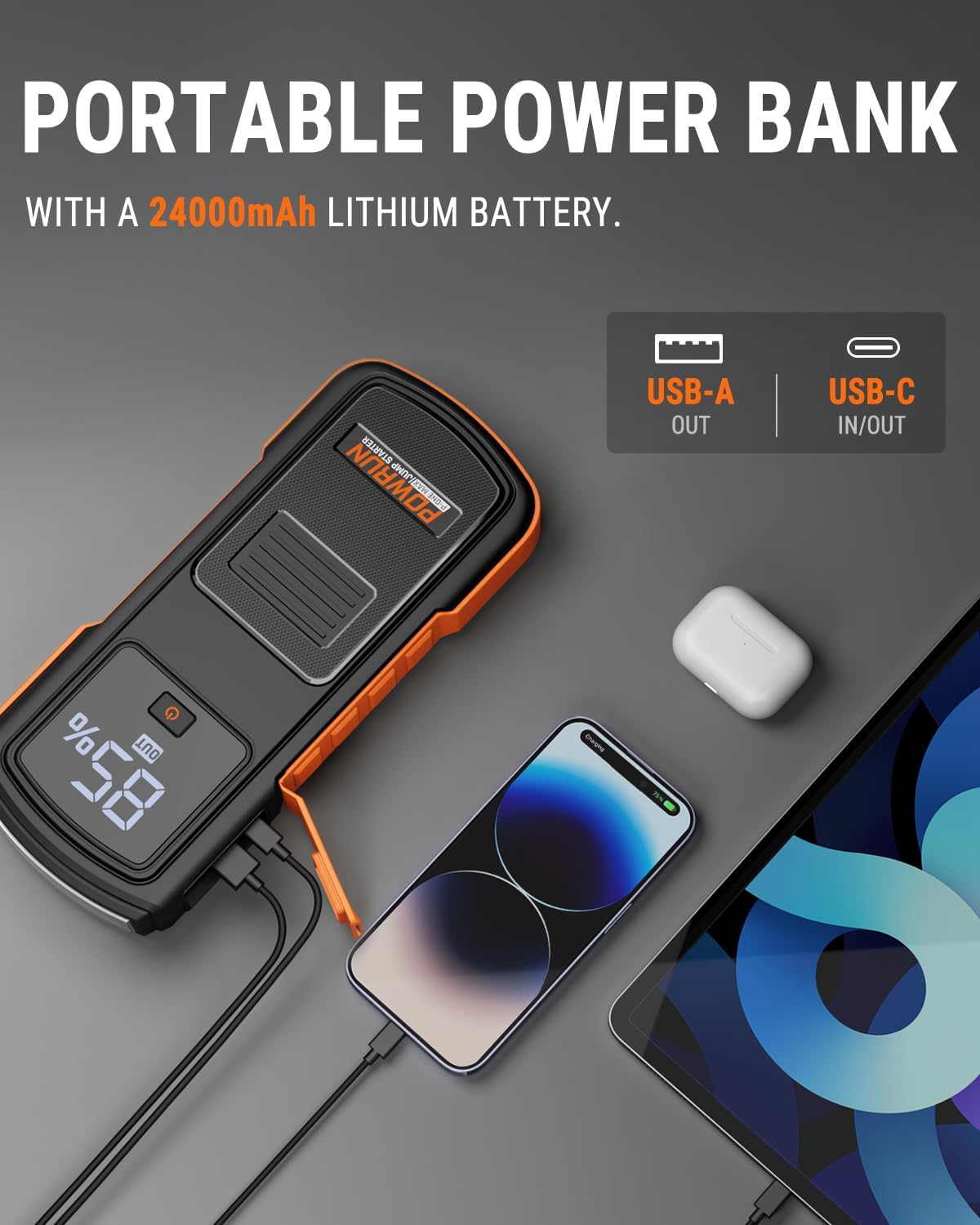 Powrun P-ONE MAX Jump Starter, 4000A Portable Jump Box, Car Jump Starter Battery Pack for All Gas or Diesel Engines up to 10.0L, 12V Car Battery Jump Starter with a Carrying Case