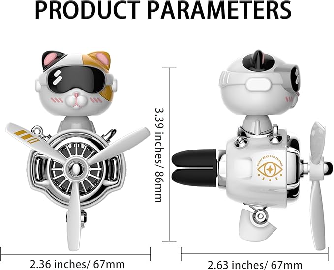 Car Air Freshener, Cute Cat Vent Clip Automotive Air Outlet Fan Diffuser, Car Interiors Vent Decoration (Shake Head Style - Cat, Ocean Scent, White)