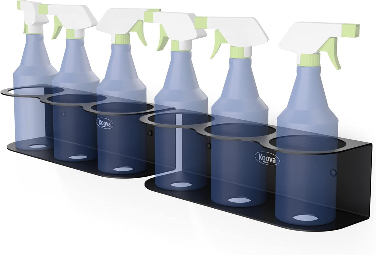 Koova 6 All-Purpose Spray Bottle Holder | Easy Install Wall Mount Hardware Included | Heavy-Duty Powder Coated Steel Storage Rack for Garage And Home | Craft Workspace Paint Bottle Organizer USA Made