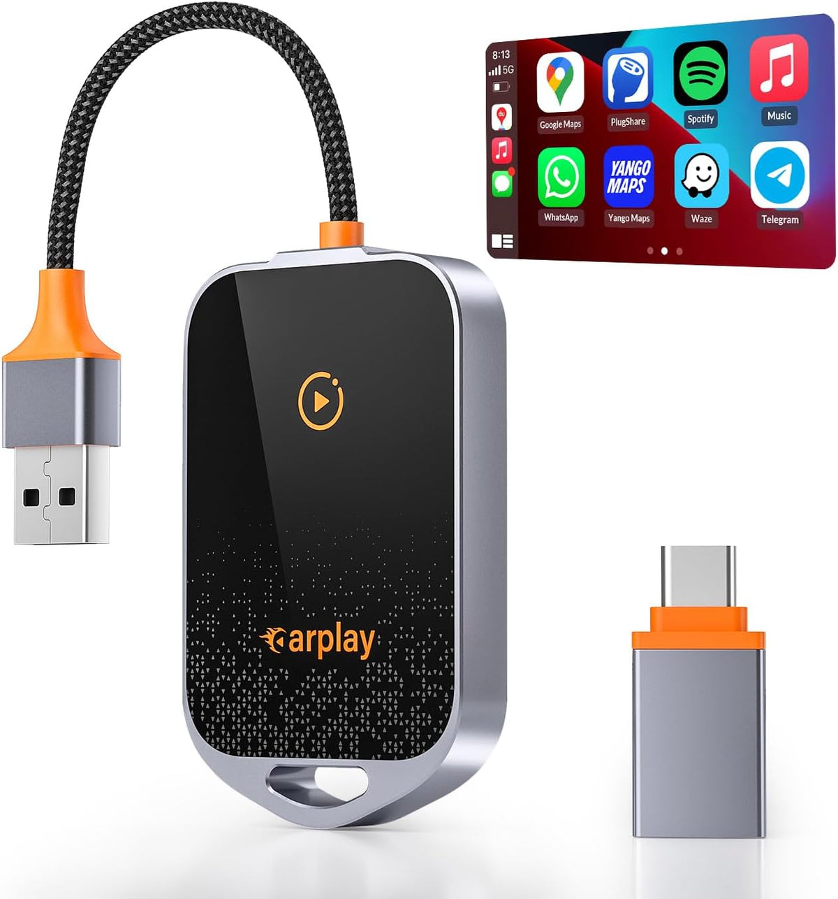 Wireless CarPlay Adapter for iPhone, 5.8GHz Carplay Wireless Adapter Converts Wired to Wireless, Plug & Play, No Latency, Fast Stable Connect to iOS 10+, Fit for Cars from 2015