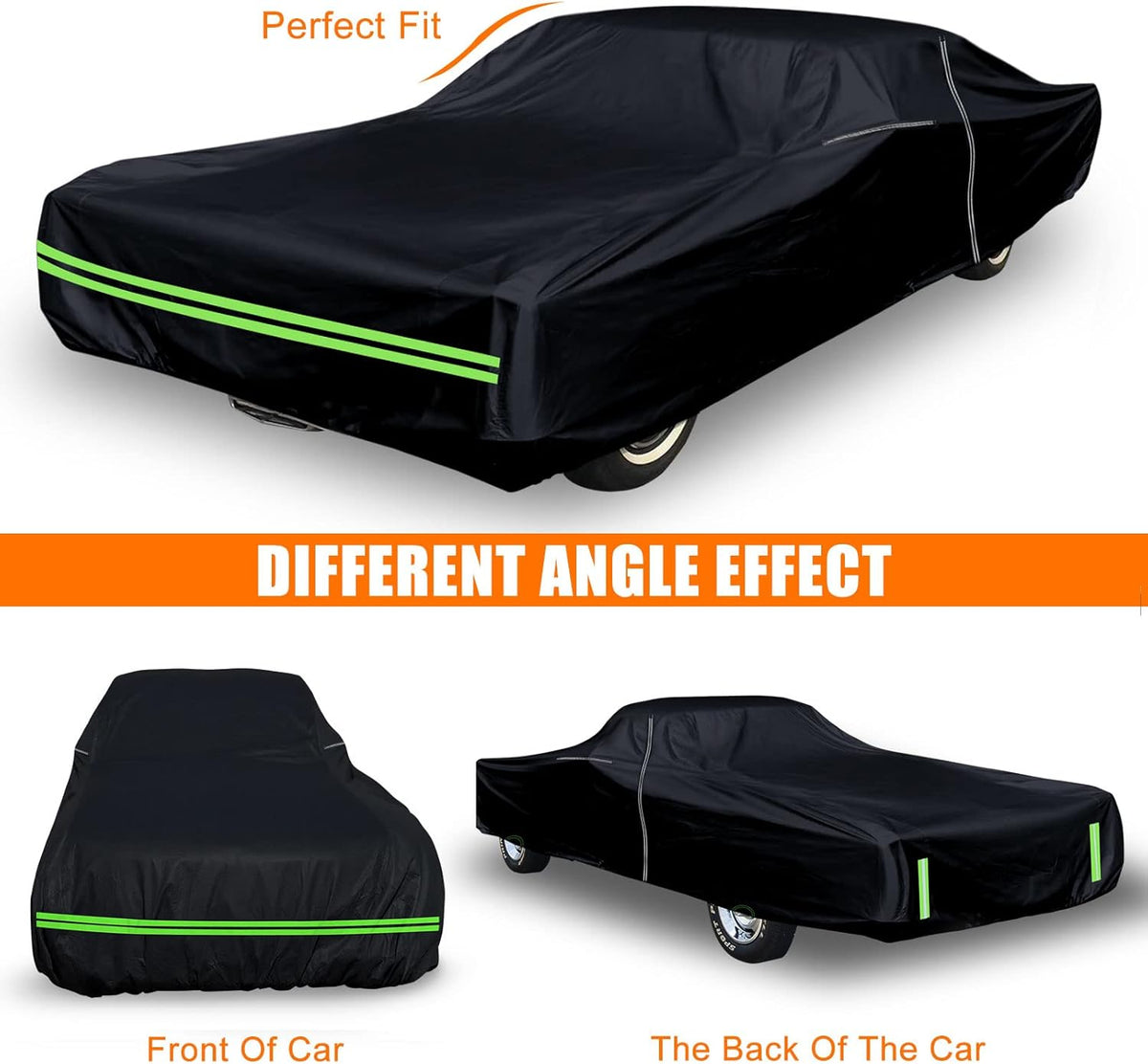 Waterproof Car Cover Compatible with Chevrolet El Camino 1968-1972, 300D with Inner Cotton Liner All Weather Classic Car Covers with Zipper Door Reflective Strips Lock for Snow Rain Dust