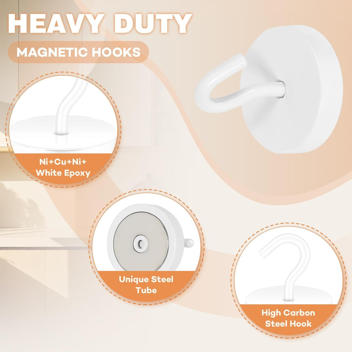 Neosmuk Magnetic Hooks, Cruise Ship Essentials, 120lb+ Heavy Duty Magnetic Hooks for Cruise Cabins, Refrigerator, Grill, Hanging, and Travel | Extra Strong Must-Haves Magnet Hook,White,Pack of 10