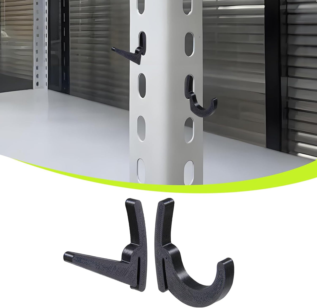 HUIKANGSHENG 16 Pcs L-Hooks & J-Hooks for Garage Shelving & Industrial Storage Racks, UV-Resistant, Supports Up to 40 lbs,Compatible with Keyhole Slots