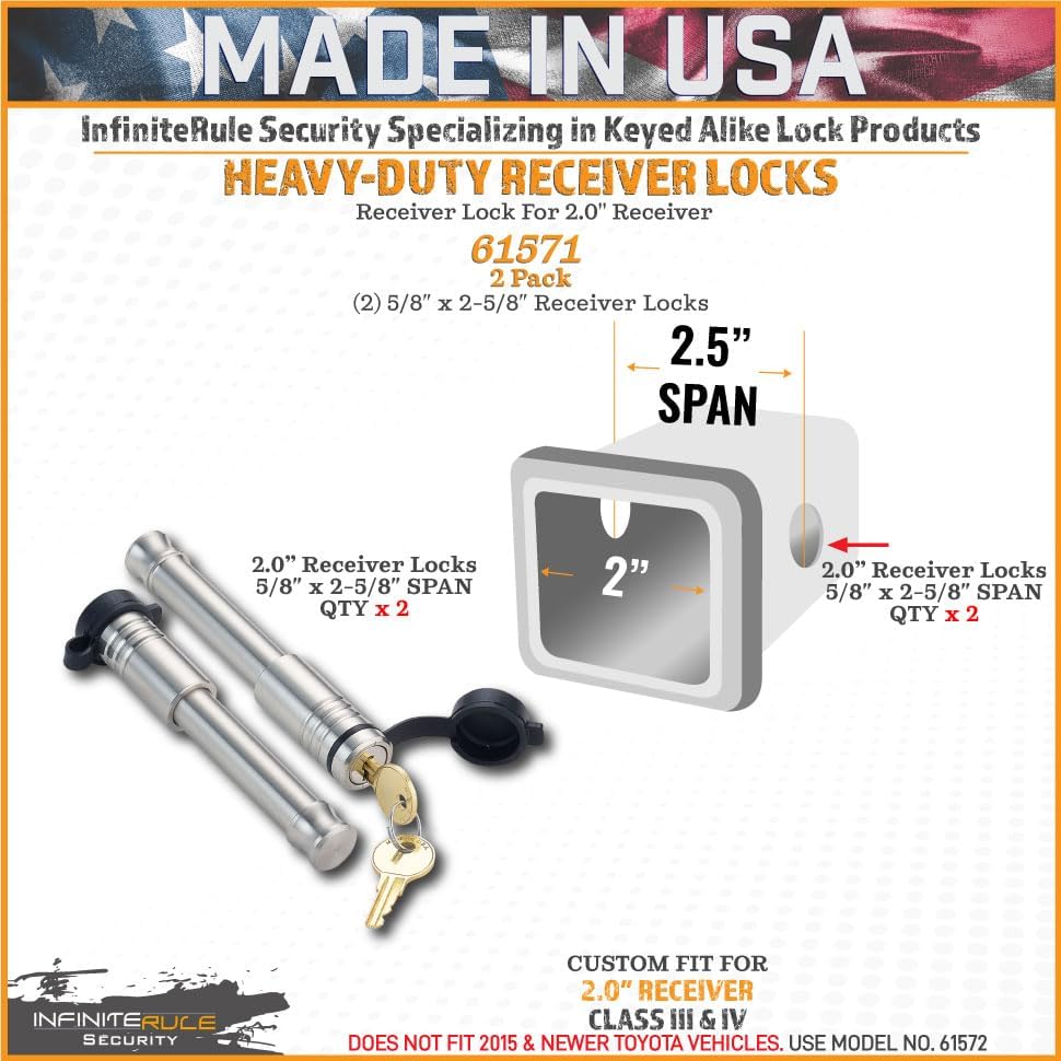 61571 | 2 Pack, Keyed Alike, Receiver Locks for 2" Receiver - Class III & IV