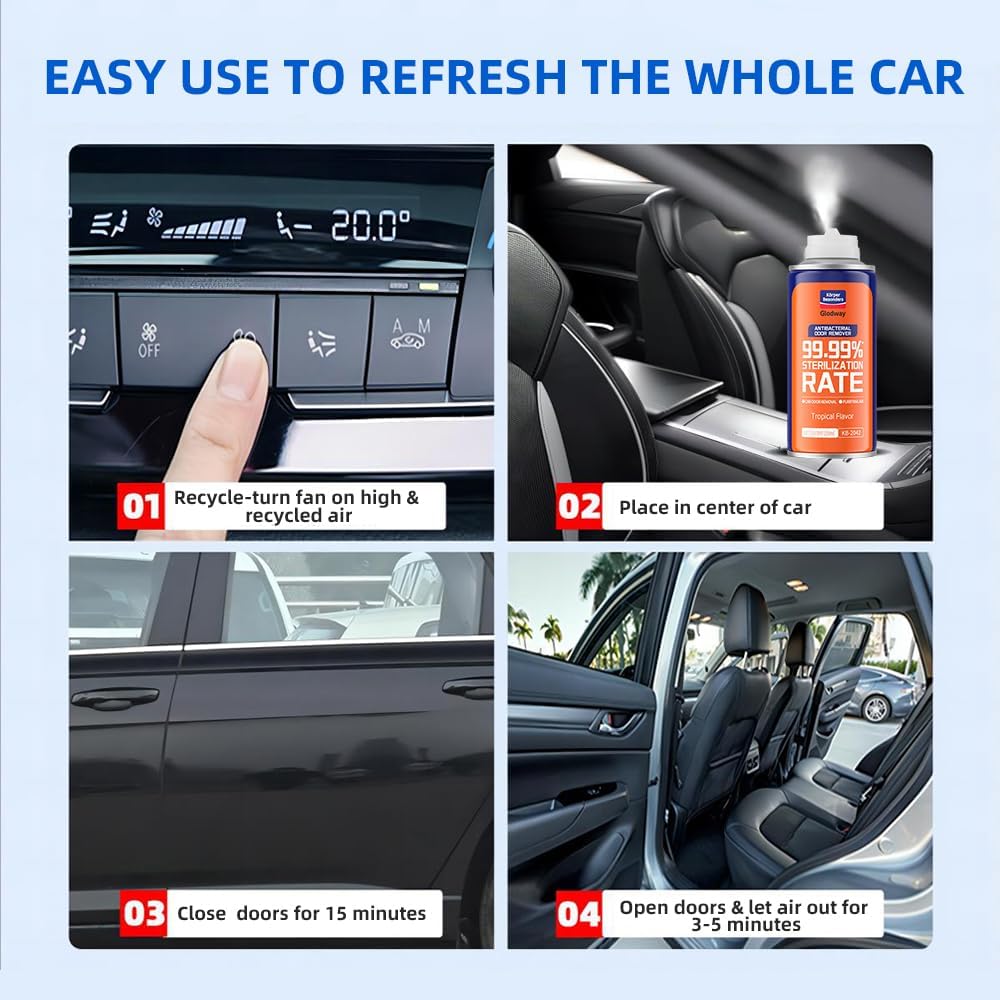 Glodway Whole Car Air Refresher Spray,Odor Eliminator Eliminates Strong Vehicle Odors,Tropical Flavor Scent-6 Ounce Spray Bottle (Plack of 3)