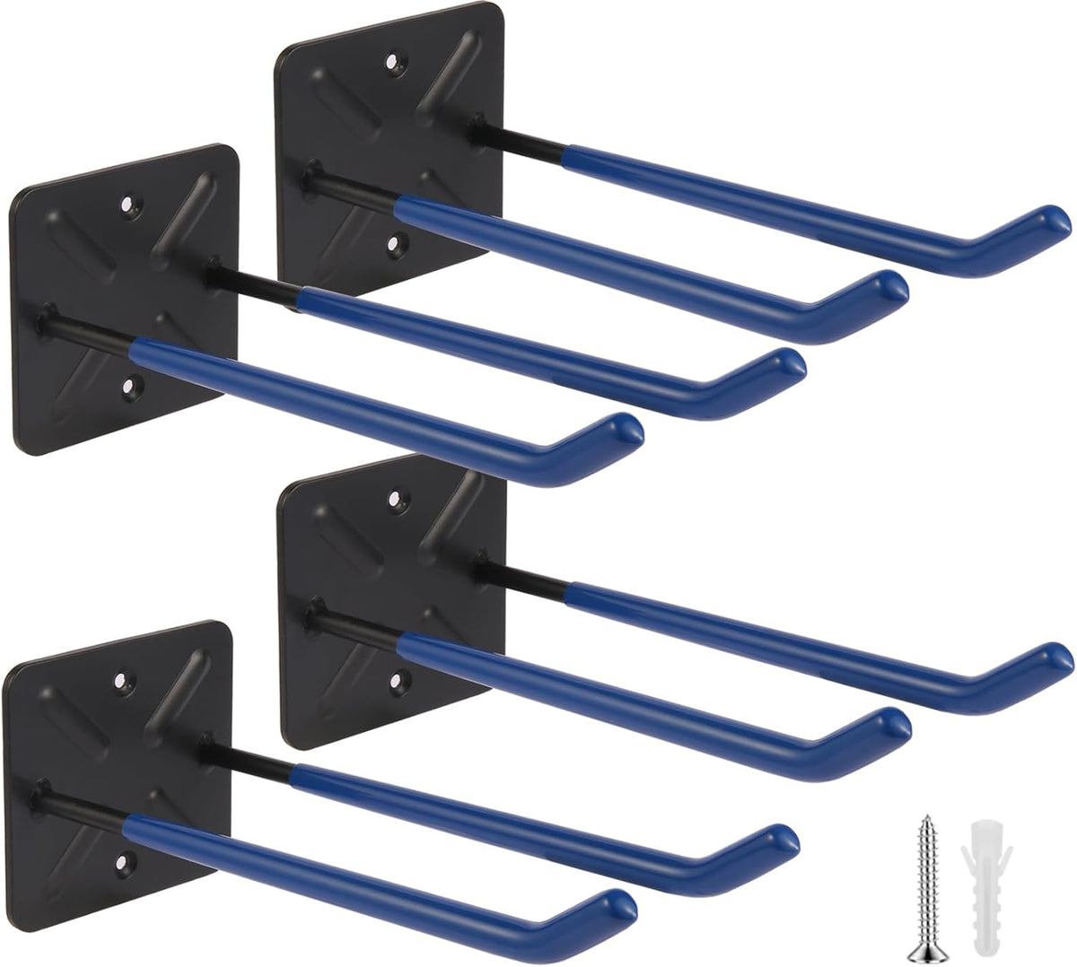 Steel Garage Storage Hooks Wall Tool Organizer, 12.4 Inch Garage Hook Heavy Duty Utility Storage Hangers Blue for Ladders, Chairs, Garden Tools, Set of 4