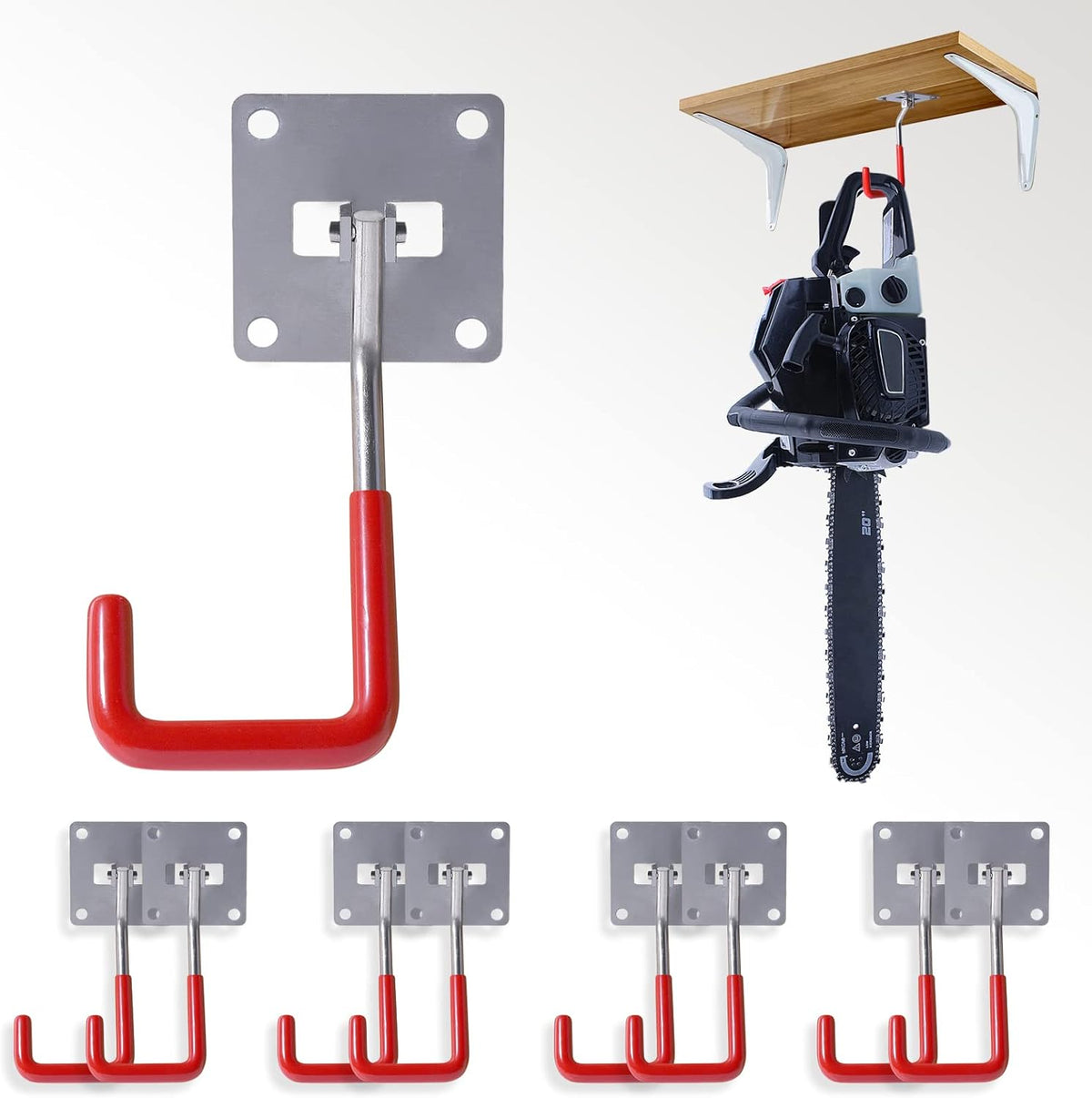 HAISHINE Garage Hooks, 8 Pack Adjustable Hooks for Wall Storage, Stainless Steel Heavy-Duty Utility Hooks with Anti-Slip Coating Organizing for Chainsaws, Bike, Garden Tools(Screws and Dowels Include)