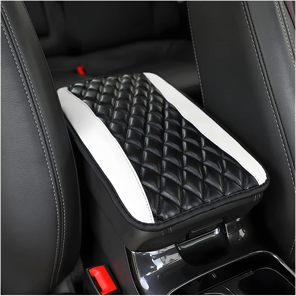 Car Center Console Cushion Pad, Universal Leather Waterproof Armrest Seat Box Cover Protector,Comfortable Car Decor Accessories Fit for Most Cars, Vehicles, SUVs (White)