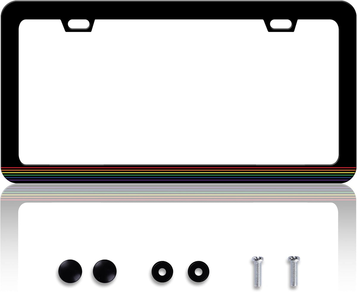 Gay Pride License Plate Frame LGBTQ License Plate Frames Personalise Stainless Steel Funny Design Compatible with Standard License Plate Holder for USA and Canada 6 X 12 Inch 2 Holes with Screws
