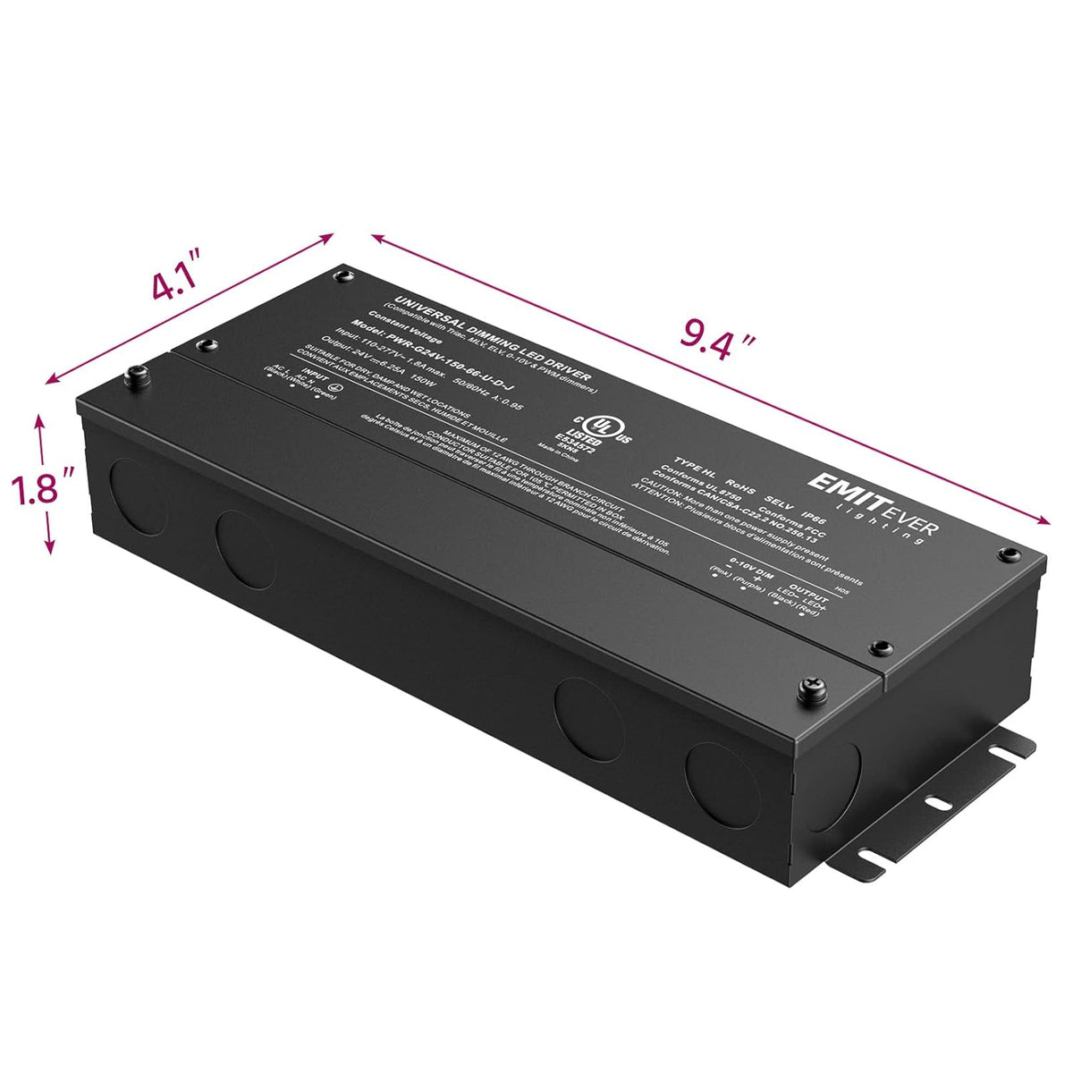 EMITEVER Dimmable Led Driver, 2 Packs 150W AC 110V-277V to DC 24V Transformer, 5-in-1 Dimming: ELV/MLV/TRIAC / 0-10V / 1-10V / 10V PWM/Potentiometer, Waterproof IP67 and UL Listed