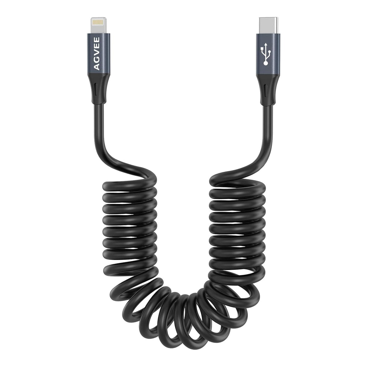 AGVEE 2 Pack 5ft Coiled Short USB-C to Lightning Charging Cable [MFI Certified] 30W PD Fast Charger Cord in Car for iPhone 14/13/12/11/XS/8/7/6/5 CarPlay, iPad, iPod, Dark Gray