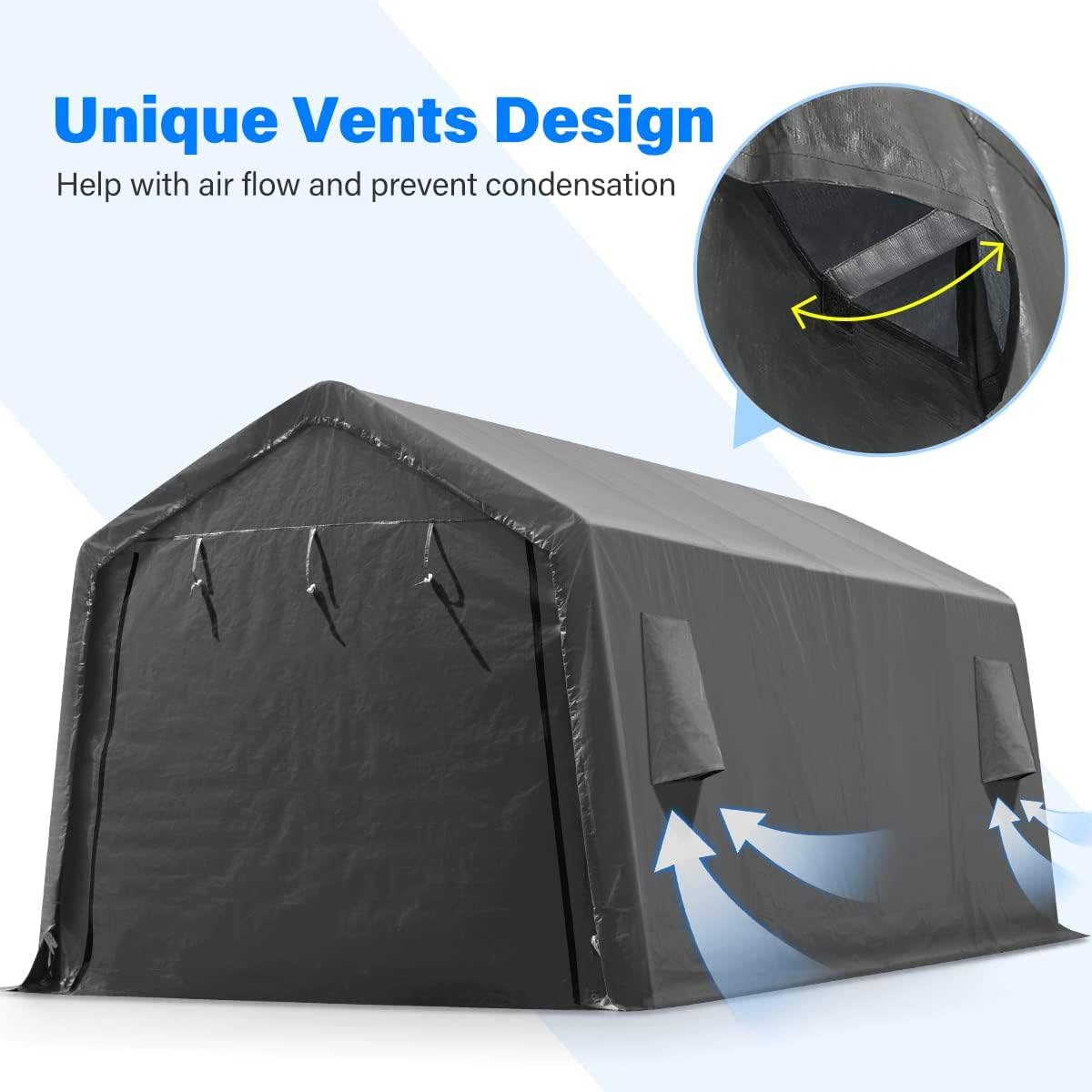 ADVANCE OUTDOOR 10X20 ft Carport Heavy Duty Outdoor Patio Portable Canopy Storage Shelter Shed with 2 Rolled up Zipper Doors & Vents for Snowmobile Garden Tools, Gray
