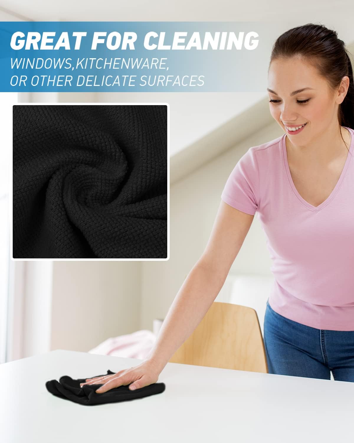Microfiber Cleaning Cloth-24Pcs (13x13 inch) Ultra Soft Highly Absorbent Rags for Housekeeping-Machine Wash (Black)